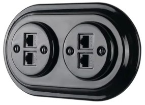 Bohemia-Design - Priză Ethernet retro din porțelan, cu ramă, 2xCAT.5E, neagră