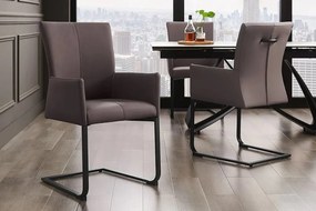 Scaun cu brate, Metal, Piele Naturala, Gri Taupe, SAMSON A-45175 VC