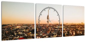 Tablou apusului de soare deasupra orașului Zizkov (cu ceas) (90x30 cm)