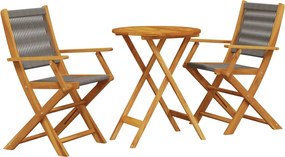 vidaXL Set mobilier bistro, 3 piese, gri, polipropilenă și lemn masiv