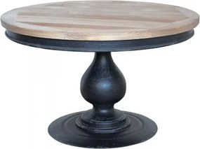 Masă dining rotundă din lemn masiv și metal, natur, 6 locuri, cu picior central, aspect vintage, 78 x 130 cm, „Toscana”