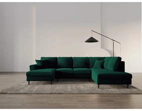 Colțar verde extensibil, cu spațiu de depozitare cu tapițerie din catifea (cu colț pe partea dreaptă-în formă de "U") Kyoto – Cosmopolitan Design