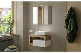 Set dulap baza suspendat si lavoar LC Mobili Italia Hamburg 79 cm finisaj alb/maro lemn