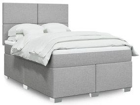 vidaXL Pat box spring cu saltea, gri deschis, 140x190 cm, textil