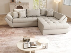 Colțar extensibil dumonde cu ladă de depozitare si sezut confortabil din spuma high-density, Loana Enjoy Bej II 270x185 cm