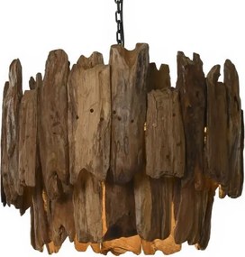 Lustră suspendată natural, 65x65x50 , din lemn de tec si metal "Bosque"