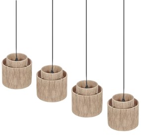 Lampă suspendată Japandi neagră cu frânghie maro, 4 lumini - Smilla