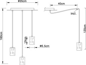 Lustră pe cablu Globo 54032-3H JOSEBA 3xE27/60W/230V