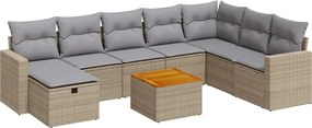 vidaXL Set canapele de grădină, 9 piese, cu perne, bej, poliratan