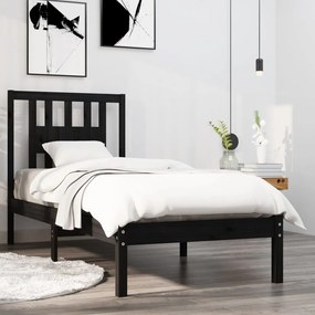 3104032 vidaXL Cadru de pat single, negru, 90x190 cm, lemn masiv