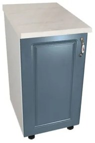 Corp inferior cu 1 Usa Zebra, Alb / MDF Albastru si blat travertin 40 x 85 x 60
