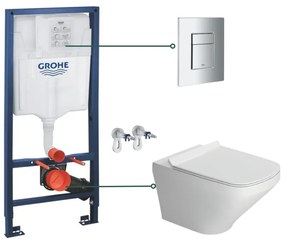 Set vas wc suspendat rimless cu capac soft close Bristol si set rezervor wc incastrat Grohe Rapid SL cu set fixare si clapeta crom Skate Cosmopolitan