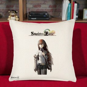 Perna Personalizata Steins Gate Kurisu Makise Anime, 40x40 cm, Crem Reliefat, Husa Detasabila, Perna Inclusa, BEKZ®