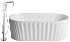 Set cada baie freestanding cu riflaje, ovala, 170x75 cm cu baterie cada freestanding crom