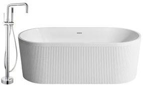 Set cada baie freestanding cu riflaje, ovala, 170x75 cm cu baterie cada freestanding crom