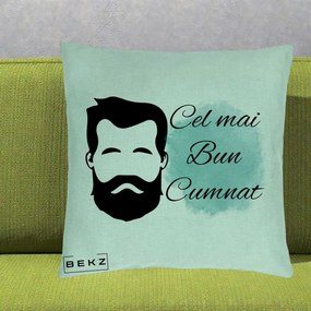 Cadou pentru Cumnat - Perna Personalizata Cel mai Bun Cumnat cu Portret Barbat si Pete Teal, 40x40 cm, Verde Menta, Husa Detasabila, Perna Inclusa, BEKZ®