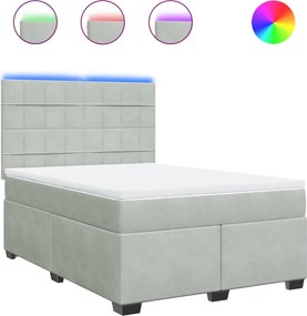 vidaXL Pat box spring cu saltea, gri deschis, 160x200 cm, catifea