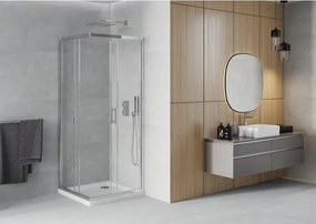 Mexen Rio cabină de duș pătrată 80 x 80 cm, transparent, crom + cadă Flat, alb - 860-080-080-01-00-4010