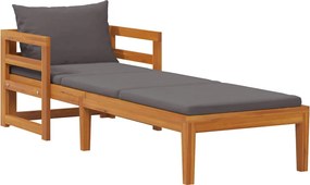 vidaXL Șezlong de plajă cu perne gri închis, lemn masiv acacia