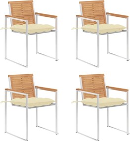 vidaXL Scaune de grădină cu perne, 4 buc., lemn masiv de tec
