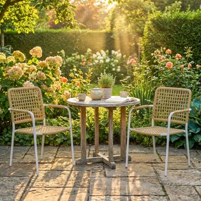 Outsunny Set de 2 scaune de grădină stivuibile din rășină împletită cu cotiere și spătar, 55x57x82cm, galben | Aosom Romania