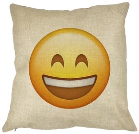 Perna Decorativa Patrata Emoji Fericit, 40x40 cm, Husa Detasabila, Burduf