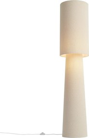 Lampă de podea Japandi bej din material teddy cu 2 lumini - Trompet