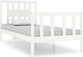 vidaXL Cadru de pat single, alb, 90x190 cm, lemn masiv