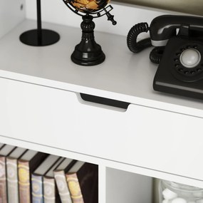 HOMCOM Raft pentru cărți, raft multifuncțional, 9 compartimente, sertar, protecție la răsturnare, 60 x 26 x 158 cm, alb | Aosom Romania