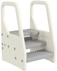 AIYAPLAY Turnuleț pentru Copii 2-5 Ani cu 3 Trepte Reglabile și Tălpi Antiderapante, 43x42x65,5 cm, Gri | Aosom Romania