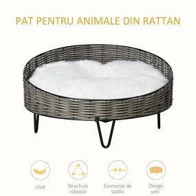 PawHut Culcuș Confortabil din Ratan PE pentru Animale de Talie Mică, Include Pernă Moale, Ideal pentru Interior | Aosom Romania