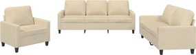 vidaXL Set de canapele cu perne, 3 piese, crem, textil