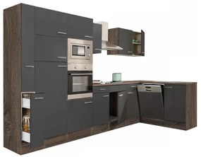 Mobilă de bucătărie de colț Yorki 370, corp din stejar Yorki, cu față antracit satinat