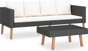 vidaXL Set mobilier de grădină cu perne, 2 piese, negru, poliratan