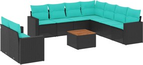 vidaXL Set canapele de grădină cu perne, 10 piese, negru, poliratan