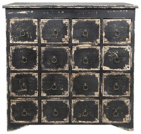 Comoda neagra, din lemn, 16 sertare, aspect vintage, Tiroir