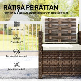 Outsunny Set Bistro pentru Exterior 3 Piese din Ratan cu Măsuță pe 2 Niveluri, Perne pentru Balcon și Terasă, Maro și Crem | Aosom Romania