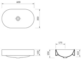 Lavoar pe blat, Cersanit, Inverto, oval, 60 cm, alb