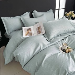 Lenjerie de pat cu elastic, tesatura tip finet, pat 2 persoane, 6 piese, verde deschis, FNJE-150