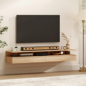 HOMCOM Set de 2 Noptiere Suspendate pe Perete cu Sertar, Stejar | Aosom Romania