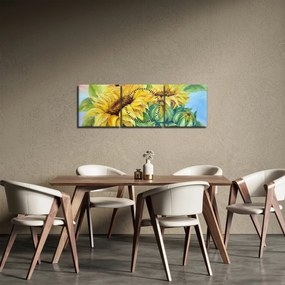 Tablou - Floarea soarelui înflorită (cu ceas) (90x30 cm)