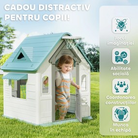 AIYAPLAY Căsuță de Joacă 5-în-1 pentru Copii, de Exterior și Interior, cu Coș de Baschet, Poartă de Fotbal, Tablă de Darts, Joc de Aruncare a Inelelor pentru Copii 2-5 Ani, Bej | Aosom Romania