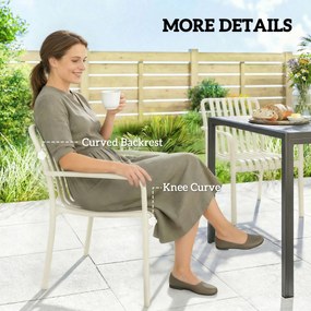 Outsunny Set 4 scaune de grădină stivabile, scaune de terasă cu design în lamele și cotiere, ergonomice, alb crem | Aosom Romania