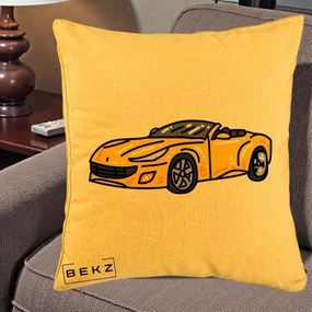 Perna Personalizata Masina Cabriolet Galbena Grafic, 40x40 cm, Galben, Husa Detasabila, Perna Inclusa, BEKZ®
