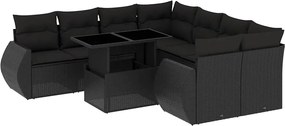 vidaXL Set mobilier de grădină cu perne, 9 piese, negru, poliratan