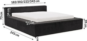 Pat matrimonial negru tapițat cu spațiu de depozitare cu somieră 140x200 cm Cloe – Ropez