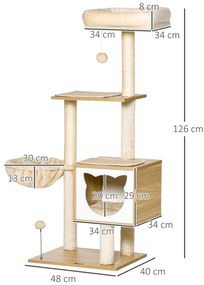 PawHut Zgârietoare pentru Pisici cu 2 Stâlpi, Căsuță, Hamac, Pat și 2 Mingi | Aosom Romania