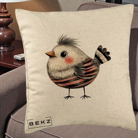 Perna Decorativa Pui Expresiv Dungi Negru-Rosu, 40x40 cm, Bej, Husa Detasabila, Perna Inclusa, BEKZ®