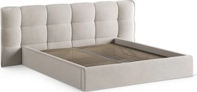 Pat matrimonial bej tapițat cu spațiu de depozitare cu somieră 160x200 cm Eric – Micadoni