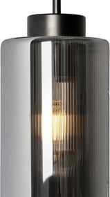 Aplică de perete Art Deco neagră cu sticlă fumurie - Laura